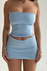 Off Shoulder Bandeau Slim Short Bust Skirt Two Piece Set