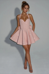 Square Neck Halter Bow Sleeveless Party Dress