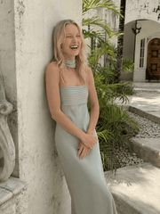 Satin Tie Front Strapless Elegant Prom Dress