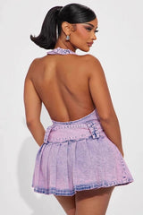 Washed Deep V-Neck Denim Dress