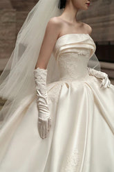 Strapless Satin Cathedral Train Wedding Dress