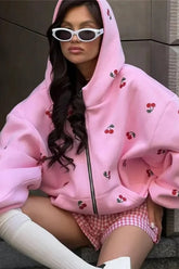 Cherry Print Zip Up Hoodie