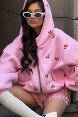 Cherry Print Zip Up Hoodie