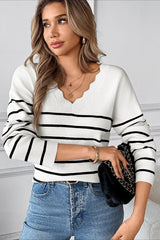 Ribbed V-Neck Long Sleeve Sweater