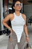 Crew Neck Cutout 3D Embellished Slim Bodysuit