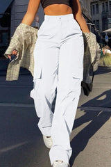 Street Style High Waist Multi Pocket Cargo Straight Loose Pants
