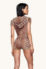 Leopard Print Graphic Hooded Slim Stretch Sexy Jumpsuit