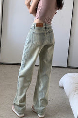 High Waist Light Wash Wide Leg Straight Floor Length Jeans