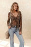 Leopard Print Tie Front Chiffon Long Sleeve Blouse
