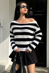 Striped Off Shoulder Knit Top