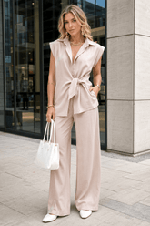 Tie Waist Short Sleeve High Waist Two Piece Work Set