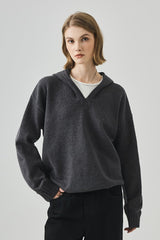Slouchy V-Neck Hooded Sweater