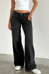 Solid Color Wide Leg Denim Jeans