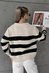 Striped Color Block Polo Sweater