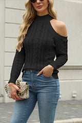 Elegant Cable Mock Neck Sweater