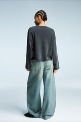 High Waist Vintage Washed Bootcut Wide Leg Jeans