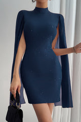 Slim Rhinestone Paneled Crew Neck Cocktail Dress