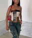 PU Patchwork Zip Button Strapless