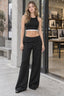 High Waist Double Button Draped Wide Leg Pants