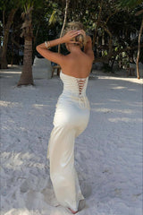 Satin Kink Detail Slit Maxi Dress