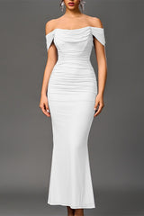 Sexy Fishbone Mesh Pleated Backless Bodycon Dress