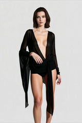 Mesh Irregular Bandage Low Neck Mini Dress