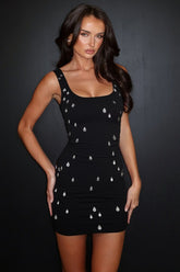 Chic Beaded Sleeveless Bodycon Cocktail Dress