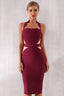 Strapless Lace Solid Burgundy Backless Cocktail Dress
