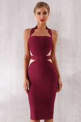 Sexy Strapless Lace Solid Burgundy Backless Cocktail Dress