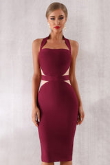 Sexy Strapless Lace Solid Burgundy Backless Cocktail Dress