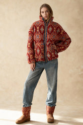 Ethnic Fleece Stand Collar Zipper Coat