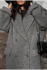 Elegant Wool Lapel Single Button Pocket Office Overcoat