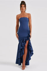 Elegant Strapless Slit Backless Bodycon Cocktail Dress