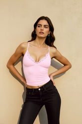Lace Panel Low V-Neck Cami Top