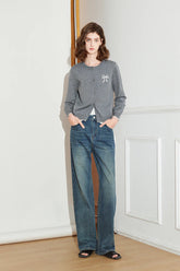 Bow Print Knit Sweater Cardigan