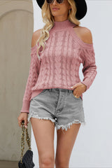 Elegant Cable Mock Neck Sweater