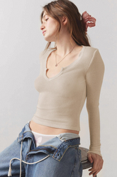 V Neck Ribbed Knit Slim Cropped Sexy Crop Top