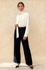 Polka Dot Ribbon-Tie Loose Long-Sleeve Blouse