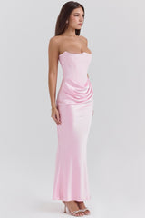Satin Ruched Strapless Bodycon Dress