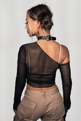 Slim Mesh Short Chic Long Sleeve Crop Top
