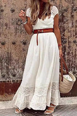 Lace Paneled Elegant Formal Maxi Boho Dress