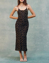 Dot Print Spaghetti Midi Dress