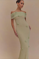 Solid Knit Floral Bandeau Bodycon Dress