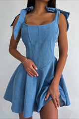 Tie Front Bodycon Denim Dress