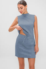 Sporty Mock Neck Cami Skirt Shorts Activewear Set