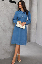 Vintage Collar Midi Denim Dress