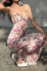 Backless V-Neck Maxi Floral Dress