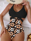 Flower Print Green One Piece black1 / S