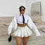 Letter Label Pleated Skirt WHITE / S