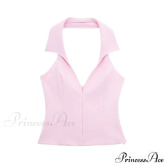 Pink Halter Sleeveless Charming Top And Skort Set